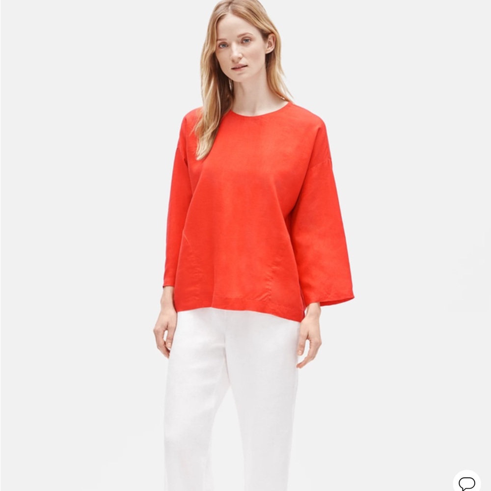 Eileen Fisher Organic Handkerchief linen round neck box top